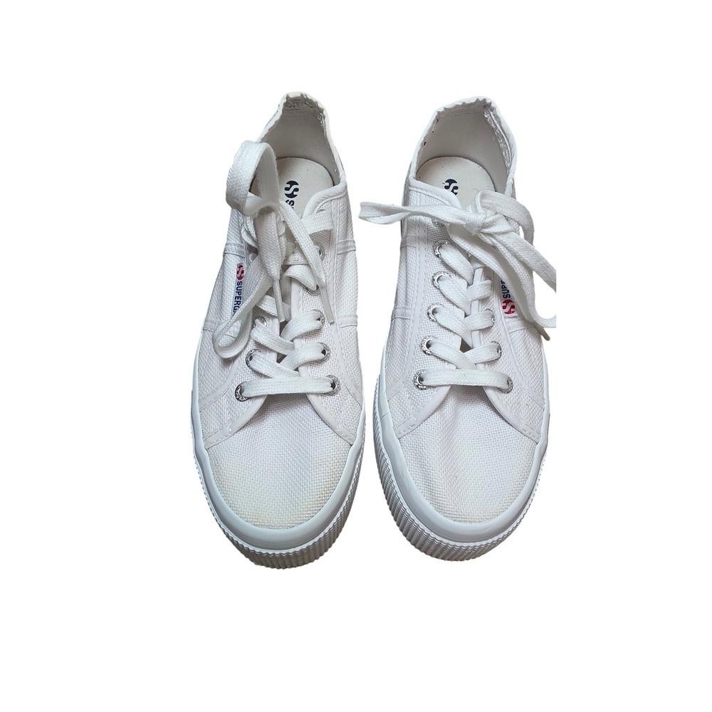 Superga 2790 Linea Platform Sneakers Womens 8 White Canvas Low Top S9111LW-901